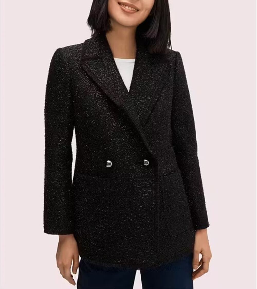 Kate Spade Tinsel Tweed Double Breasted Blazer Black Sz 6 Classic